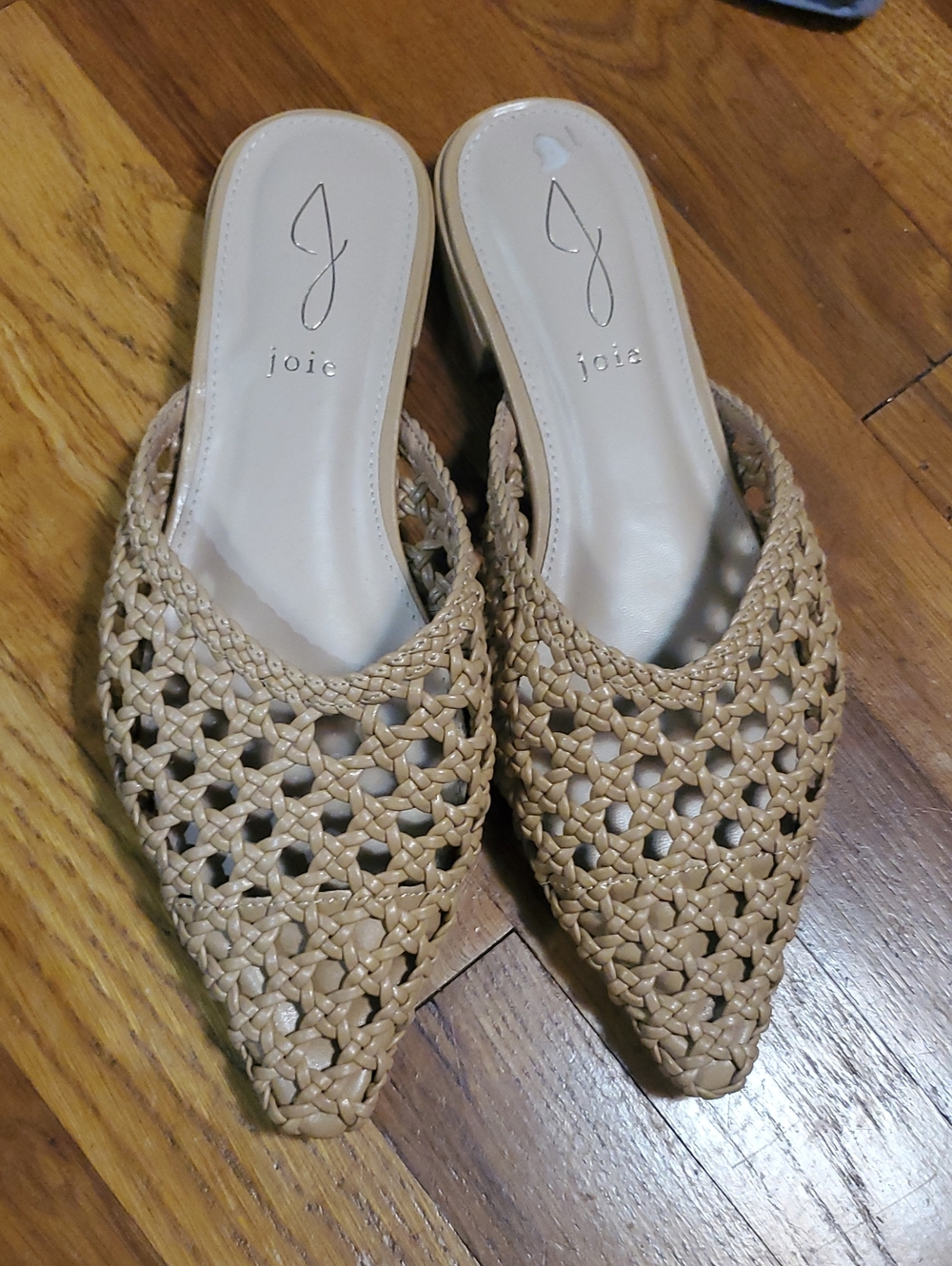 Joie Tan Woven Pointed-Toe Slip-On Mules